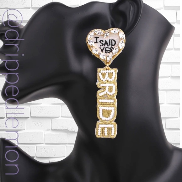 🆕 Bride Letters Beaded Dangle Earrings White Gold Wedding Party Show Marry - Picture 2 of 6